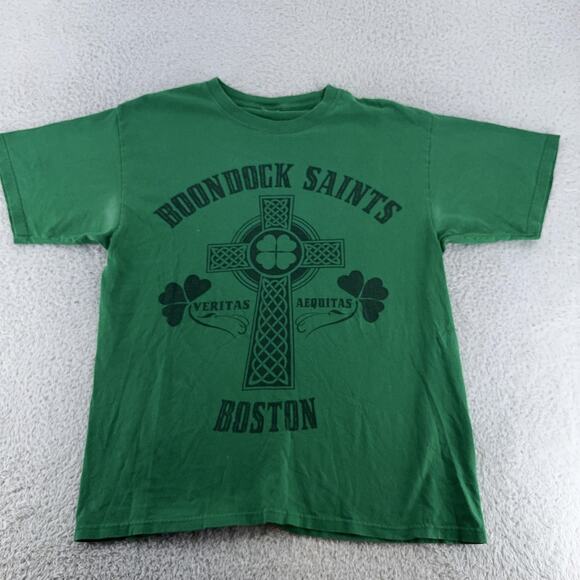 Boondock Saints Shirt Mens Large Green Boston Veritas Aequitas Irish Movie Tee - Picture 2 of 9